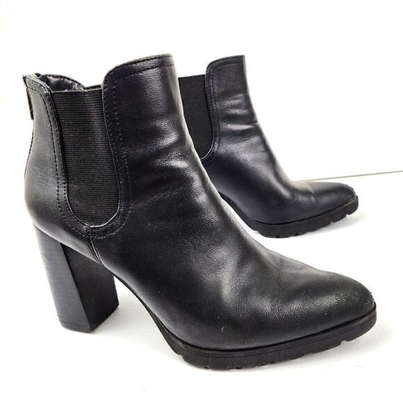 Adrienne Vittadini Nerina Heel Ankle Boots Womens 8 Black Leather MSRP $159 - Picture 1 of 8